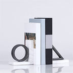 Decorative Bookends Modern Light Luxury Bookends Black and White Geometric Marble Bookends Study Bookshelf Cabinet Decorative Ornaments Book Stopper/Holder