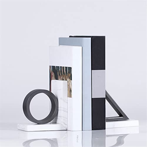 Decorative Bookends Modern Light Luxury Bookends Black and White Geometric Marble Bookends Study Bookshelf Cabinet Decorative Ornaments Book Stopper/Holder