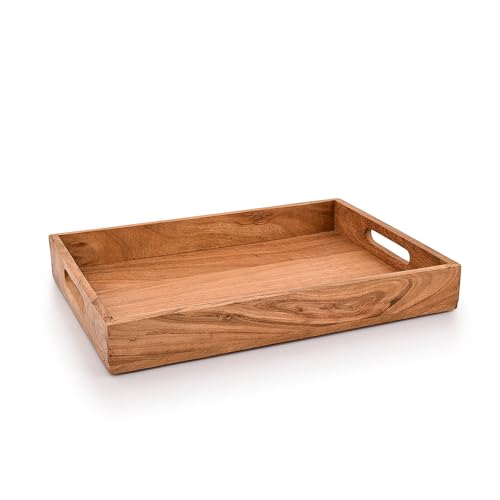 Kaizen Casa |Wooden Rectangular Serving Tray, Wood Plate, Tea/Drink Platter, Dinner Serving Tray, Snack Tray |Size_16" x 12" x 2” |Home Restaurants Coffee, Food, Breakfast, Dinner Décor