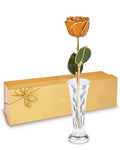 Forever Rose Hand-Dipped in 24K Gold, Golden Topaz-Inspired November Birthstone with Sparkles, Real Rose in Gold Gift Box & Clear Glass Bud Vase, Perfect Ready for November Birthday or Any Occasion - color: November Topaz