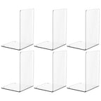 SUOXING 6 PCS Clear Acrylic Book Ends for Shelves Decorative,Invisible Book Stopper with Non-Slip Mats for Heavy Books,Small Acrylic Bookends for Home Office School Supplies and Kids Bookshelf