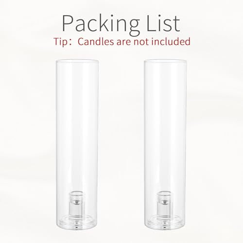 Glass Hurricane Candle Holder: 11.8" Tall Candlestick Holder with Cylinder Windproof Cover Clear Taper Candle Holders for Wedding Party Birthday Christmas Home Decor Set of 2 - size: 11.8" H - 2 Pcs