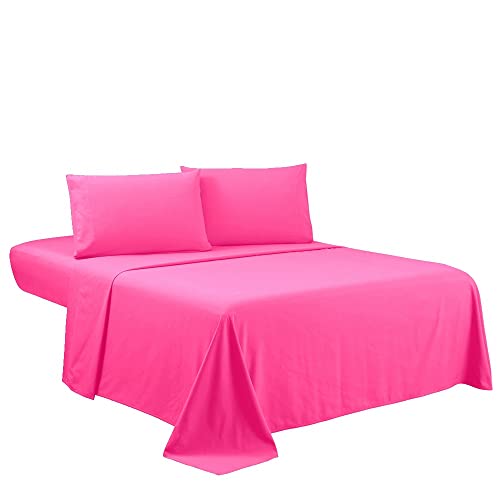 Sfoothome Queen Sheets Set - Hotel Luxury 4-Piece Bed Set, Extra Deep Pocket, 1800 Series Bedding Set, Wrinkle & Fade Resistant, Sheet & Pillow Case Set (Queen, Hot Pink) - color: Hot Pink-4 Pieces, size: Queen