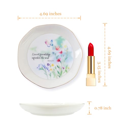 HOME SMILE Friend Chritian Gifts for Women Jewelry Ring Dish Tray with Dynamic Butterfly&Flower Pattern Shifts,A Sweet Friendship Refresh the Soul-Best Friend BFF Birthday Graduation Retirement Gifts