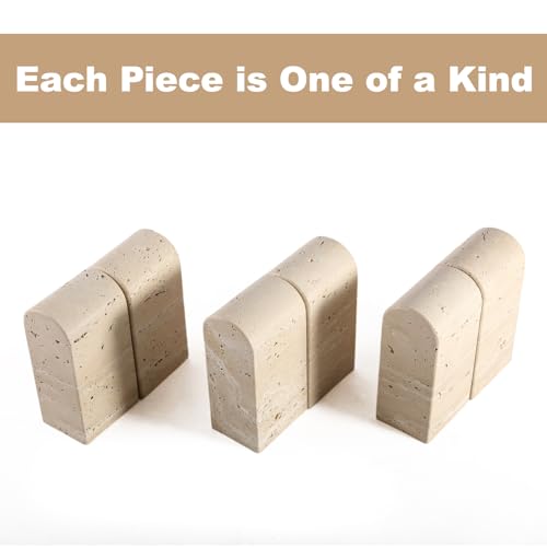 Koville Italian Travertine Bookends for Shelves, Decorative Book Ends, 7lbs Heavy-Duty Marble Book Holders, Bookshelf Apartment Decor for Normal Books/CD/Video Games(Travertino Romano) - color: Light Beige Travertine, size: 7lb