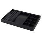 Oirlv 4 in 1 Black Premium Leather Multifunctional Jewelry Display Tray for Rings,Earrings and Bracelets Organizer and Storage - style: P01708