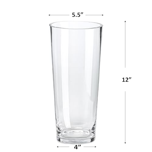 CYS EXCEL 12" Tall Clear Glass Cylinder Vase Taper Down Flower Vase with 5.5" Wide Opening Elegant Centerpiece for Weddings, Events, and Home Décor - size: 12"H x 5.5"O x 4"B