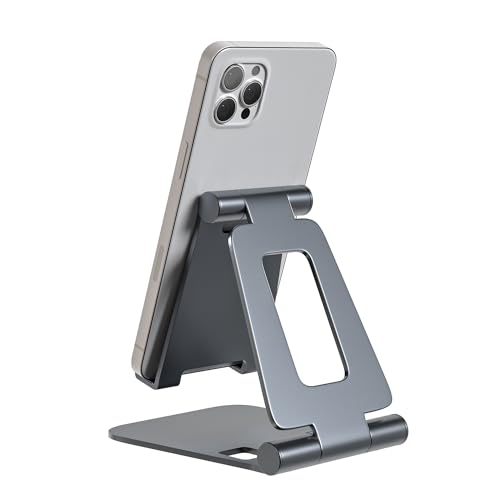 Cell Phone Stand for Desk Phone Holder Foldable Portable Adjustable Cradle Dock Compatible with iPhone 17 16 15 14 13 Pro Max, iPhone 12 11 Plus SE XS XR 8 7, Office Desk Travel Accessories, Gray - color: Gray