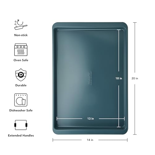 KitchenAid Nonstick Swiss Engineered Aluminized Steel Baking Sheet, Dishwasher Safe, Agave, 13x18 Inch - color: Agave, size: 13 x 18 Inch