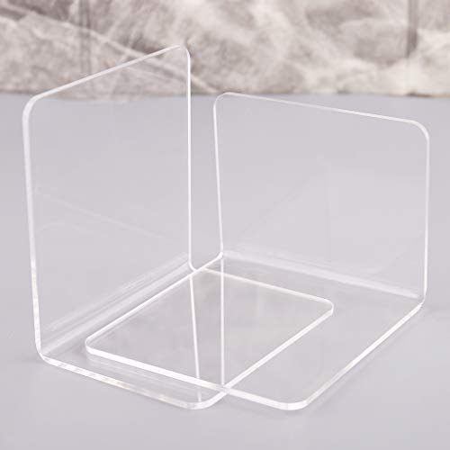 2Pcs Book Ends, Clear Acrylic Bookends, Non-Skid Bookend Supports, Book Stopper for Books/Movies/CDs/Video Games