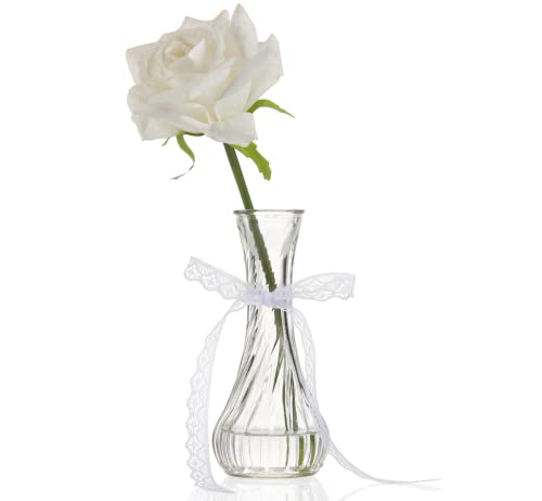 Set of 24 Glass Vase, Bud Vases in Bulk with Lace for Floral Arrangements, Events, Home Decor Weddings, Table Centerpiece (Clear, 24)