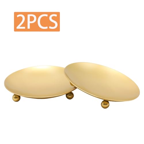 2Pcs Iron Plate Candle Holder Set - 4.33 Inch Decorative Pedestal Candle Stands for Home, Wedding, and Birthday Parties - Elegant Gold Candle Holders for Stylish Décor - color: Gold, size: Large