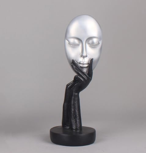Elegant Abstract Thinking Woman Resin Sculpture - Modern Minimalist Geometric Decor, 7 Colors, 2 Sizes (12" and 15") - Contemporary Art for Living Room and Study (Silver Black 12 inch) - color: Silver Black 12 Inch