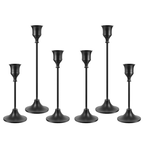 NLBTW Set of 6 Black Candle Holders for Taper, Vintage Candlestick Holder Decorative Metal Candle Sticks Home Decor Centerpieces for Table Mantel Festive Decorations - color: Black, size: 2 sets (6 pcs)