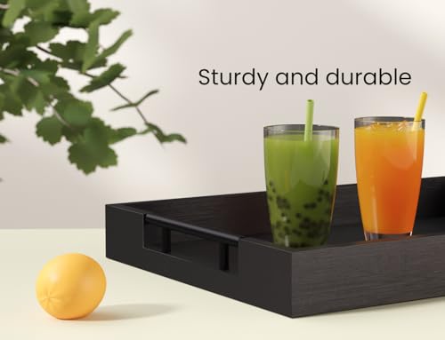 Fibogollo Bamboo Serving Tray with Metal Handles,17x12in Ottoman Decorative Trays Platter for Coffee Table,Living Room,Bar,Party,Large(Black) - style: Black-Large