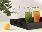 Fibogollo Bamboo Set of 2 Serving Tray with Metal Handles,Ottoman Decorative Trays Platter for Coffee Table,Living Room,Bar,Party(Black) - style: Black-Medium and Large Set