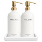 Vine Creations Glass Soap Dispenser Set, Kitchen Soap Dispenser Set with Ceramic Tray, 16 oz Dish Soap and Hand Soap Dispenser Set with Stainless Steel Pump Decor (White Bottle/Brushed Brass) - color: White Bottle / Brushed Brass Pump