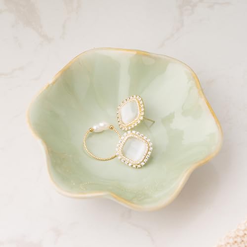 Mecaikru Ceramic Trinket Dish, Ring Tray, Decorative Jewelry Dish for Earrings Necklaces Watch Keys, for Women, White Green - color: White Green