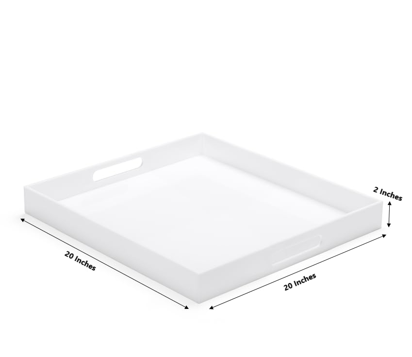 White Modern Acrylic Ottoman Tray with Cutout Handles 20x20 Inch Over-Sized Serving Tray Organizer Rubber Boot Tray Decorative for Living Room Bedroom,Bathroom and Entryway Kitchen - color: White, size: 20" x 20" x 2"