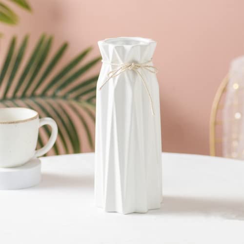 Arawat Ceramic White Vase Flower Vase for Home Decor Modern Style 9.5 inch Tall Vase for Table Shelf Home Decor Vase for Fireplace Bedroom Kitchen Living Room Wedding Office Desk Birthday Gifts - color: 9.5 Inch Tall White Ceramic Vase for Home Decor