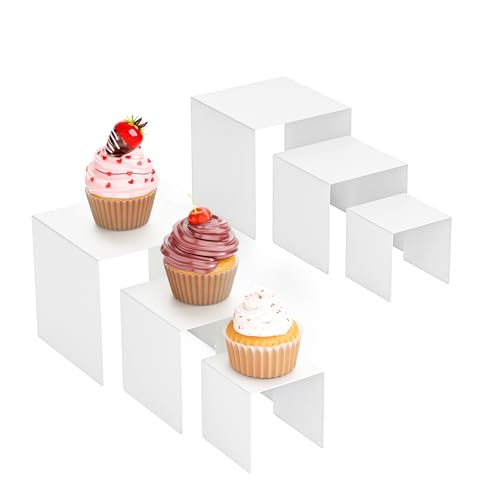 Matte Metal Display Stand,6 Pcs 2 Set Display Risers for Display, Metal Rectangular Display Shelf for Showcase, Dessert, Toys, Perfume (White, 3''x4''x5) - color: White, size: 3''x4''x5"