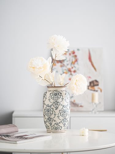 Blue and White Vase, Vintage Blue Ceramic Flower Vessel,Ceramic vases for Home Decor,Vintage Vase for Home Decor, Living Room, Shelf, Office, Rustic Table Centerpiece (Retro-01, Large) - color: Retro-01, size: Large