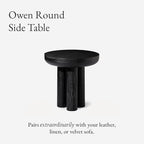Maven Lane Owen Modern Side Table, 19" Compact Design - Bold Accent Table, Round Night Stand with Aged Black Finish and Durable Rubberwood Base - Statement Making Style for Living Room or Bedroom - color: Aged Black