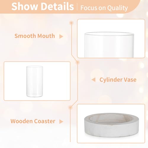 NUPTIO Hurricane Candle Holder for Wedding: Glass Cylinder Vase with Distressed White Wood Plate - Set of 2 Tall Pillar Candles Holder for Christmas Thanksgiving Holiday Decoration - color: Rustic White