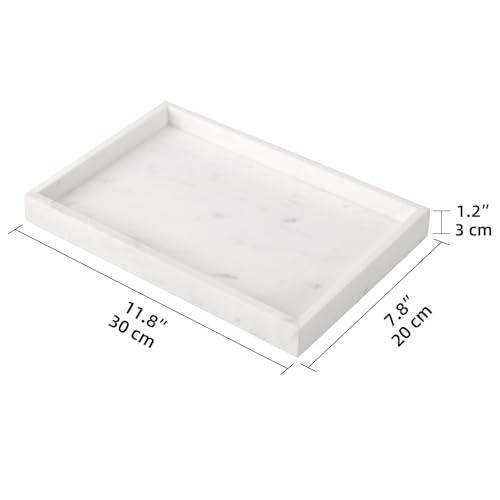 Marble Bathroom Vanity Tray, Natural Luxury Vanity Home Kitchen Bathroom Table Tray, Stone Decorative Countertop Dresser Trays for Key Coffee Perfume Jewelry Makeup (Jazz White, 12"x 8" x1.2") - color: Jazz White, size: 12" x 8" x 1.2"