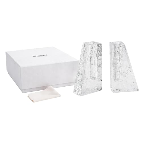 Crystal Vase Bookends Set of 2, Clear Candle Holder for Stick Candles, Heavy Duty Book Ends for Books, Elegant Shelf Decor for Living Room, Wedding Anniversary Housewarming Gift for Women - color: M-cv266a-02