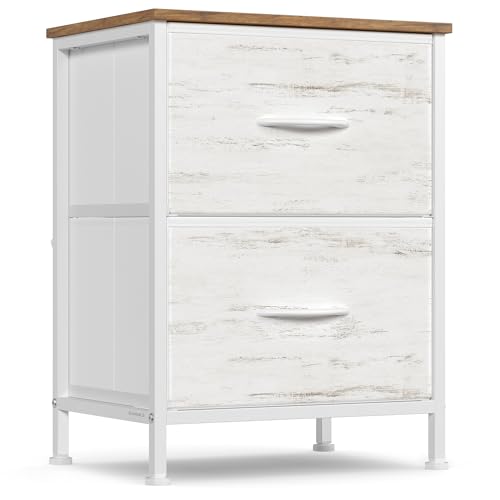 SONGMICS BELLAH Collection - Dresser for Bedroom, Chest of Drawers, Nightstand, 2 Drawers, Storage Organizer Unit, Closet, Entryway, Farmhouse, Rustic White and Honey Brown ULGS312WJ02S - color: Rustic White + Honey Brown, size: 1 Pack