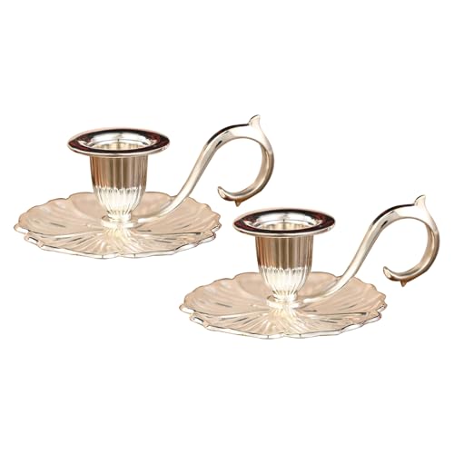 Vintage Candle Holder Detachable Metal Candlestick Holders with Handle Rustproof Taper Candle Holders for Christmas Wedding Home Decor (2, Silver) - color: Silver