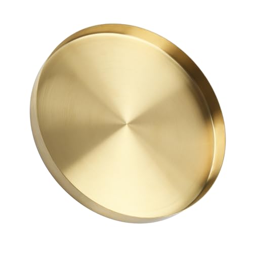 Round Brass Gold Serving Tray, 12 inch Golden Serving Platter for Coffee Table Display, Round Decorative Tray for Home Decor