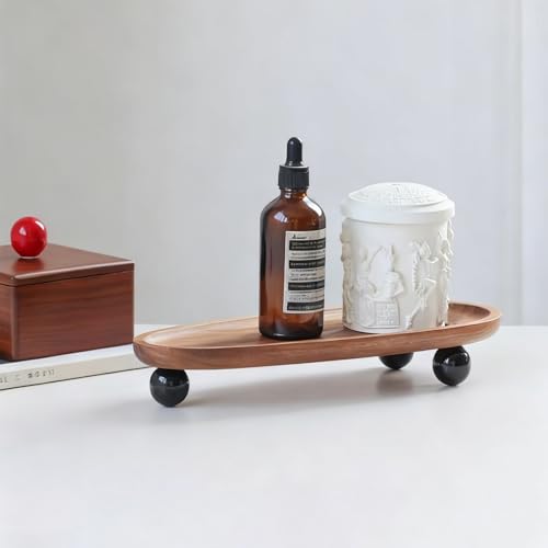 Key Tray, Wood, Multi-Functional Entryway Tray, Desktop Storage Organizer Decorative Dish, Space-Saving, for Jewelry Watch Keys (Long Oval-(Colorful Feet))