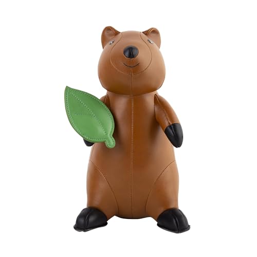 Zuny Bookend Quokka, Leather Bookends for Shelves, Handmade Animal Home Decor, Classic Series, Tan+Black - color: Quokka