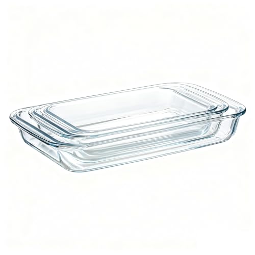 3 Pack High Borosilicate Glass Baking Dishes for Oven,(2.3QT,1.6qt,1.0QT),Rectangular Bakeware Sets,Deep Glass Casserole Dishes with Handle for Microwave,Oven,Baking,Meal Preparation