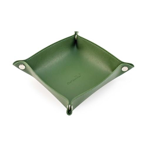 SANQIANWAN PU Leather Arc Edge Jewelry Valet Tray for Man and Women, Portable Mini Entryway Table Tray Bedside Nightstand Desk Tray Small Travel Dish Plate for Key,Wallet,Watch,Coin (DarkGreen) - color: Darkgreen