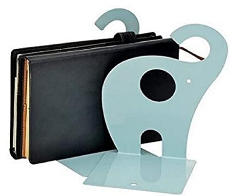 one Pair Cute Cartoon Elephant Nonskid Bookends Art Bookend Metal Bookends (Blue) - color: Blue