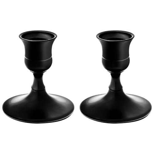 Vintage Black Taper Candle Holders, Set of 2, Metal Taper Candlestick Holder for Dinner Room Table Centerpiece, Wedding Reception, Festive,Mantel Decoration, Home Decor (Black, Set of 2) - color: Black, size: Set of 2