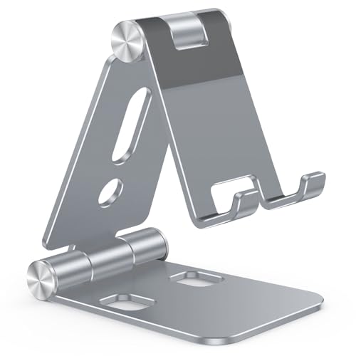 OMOTON Foldable Cell Phone Stand, C4 Portable Aluminum Phone Holder, Adjustable Phone Dock Cradle Compatible with iPhone 16/15/14 Pro Max, Samsung Galaxy, Small Tablets and Other Phones, Grey - color: Grey