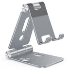 OMOTON Foldable Cell Phone Stand, C4 Portable Aluminum Phone Holder, Adjustable Phone Dock Cradle Compatible with iPhone 16/15/14 Pro Max, Samsung Galaxy, Small Tablets and Other Phones, Grey - color: Grey