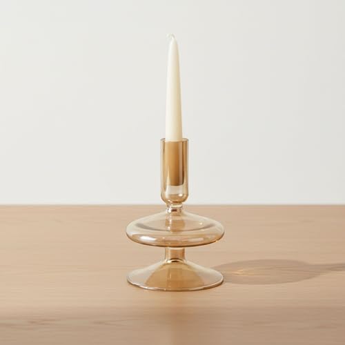 Glass Candle Holder – Taper Candle Holders for Table Decor and Soft Everyday Candlelight – Dining Room, Mantel, or Bedroom Placement – Sculptural Bubble Design Accent, Home Decor – 5", Gold Finish - color: Gold, size: 5.0" H