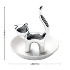 PUDDING CABIN Cat Ring Holder Gift for Women, Cat Mom Mothers Day Gifts, Birthday Gifts for Women Girls Friends, Cute Kitty Ceramic Jewelry Rings Earrings Necklace Holder Home Decor - style: Sliver Cat