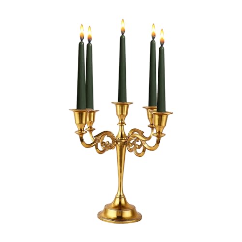Rely+ 5 Arm Candelabra Taper Candle Holders Decorations Indoor Kitchen Décor Table Candles Candlestick Candelabra Centerpiece (Gold) - color: Gold, size: 5 Arm