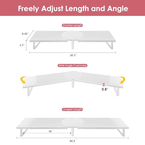 Across-Star Dual-Monitor Stand for Desk - Large Adjustable Length and Angle Riser for 2 Monitors, Double Computer Desktop Organizer, Shelf for TV, Laptop, Printer - color: White, size: 30.3-40.5‘’L*9.45‘’D*4.9‘’H