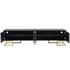 ON-TREND Modern TV Stand with Metal Legs and Gold Handles for TVs Up to 80'', Media Console Table with Cabinets and Adjustable Shelves, Luxury TV Cabinet with Geometric Lines for Living Room, Black - color: Black+gold1