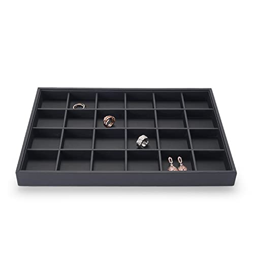Stackable Jewelry Organizer Tray Premium PU Leather 24 Grid Jewelry Display Tray Trinket Earring Ring Organizer - style: 24 Grids