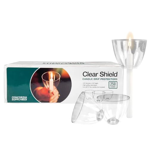 Concordia Supply Clear Shield Candle Drip Protectors - (Pack of 250) Wax Catcher for Candlesticks, Convenient for Church Vigils, Memorial, Congregational Candles, & Christmas Eve Candles - size: Pack of 250