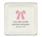 WODMIS Christian Coquette Bow Ceramic Jewelry Tray Dish, Preppy Aesthetic Ribbon Jewelry Plate Ring Trinket Dish, Trendy Bible Verse Gifts for Women Bestie Best Friends - color: Pink-4