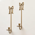 Metal Wall Candle Sconce Holders, Set of 2, Gold, Modern Bow Design, Wall Mount Taper Candle Holders for Living Room, Farmhouse, Wedding Decor